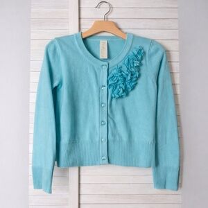 Cherokee Blue Sweater Cardigan with Flower Accents size XS. Great Condition